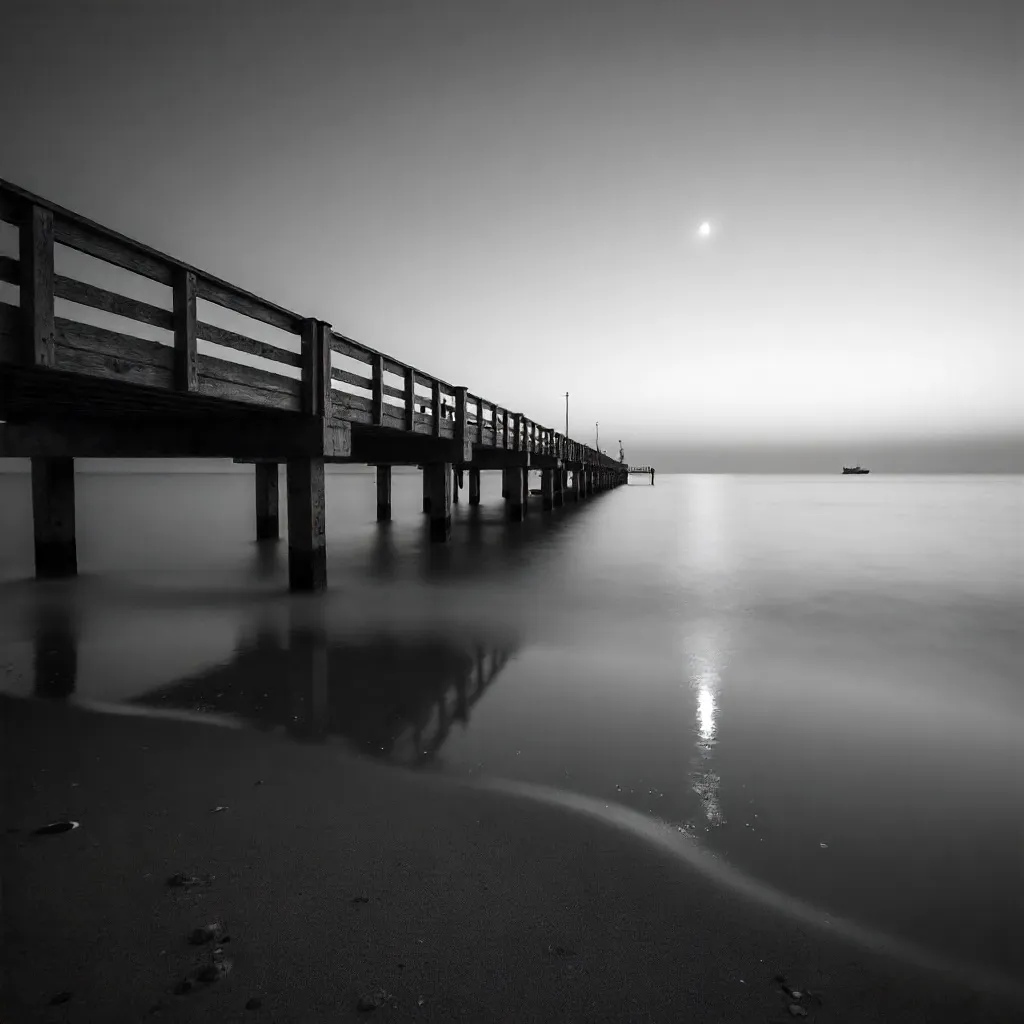 Moonlit Dusk on the Black-and-White Beach