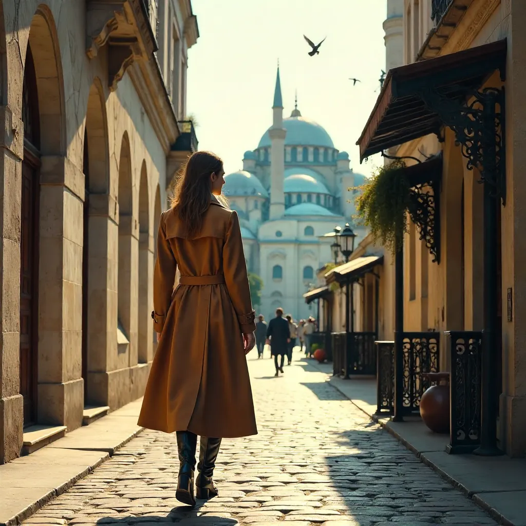 Chic Trench Coat in Historic Istanbul Architecture