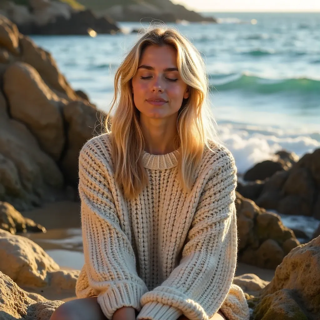 Coastal Quiet: Blonde in a Cozy Sweater
