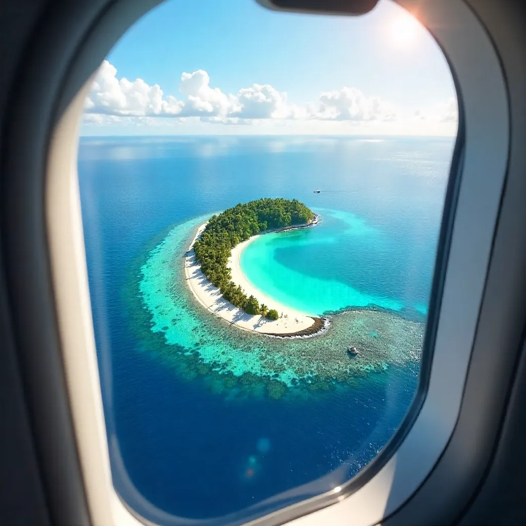 Secluded Island Aerial View from Airplane Window