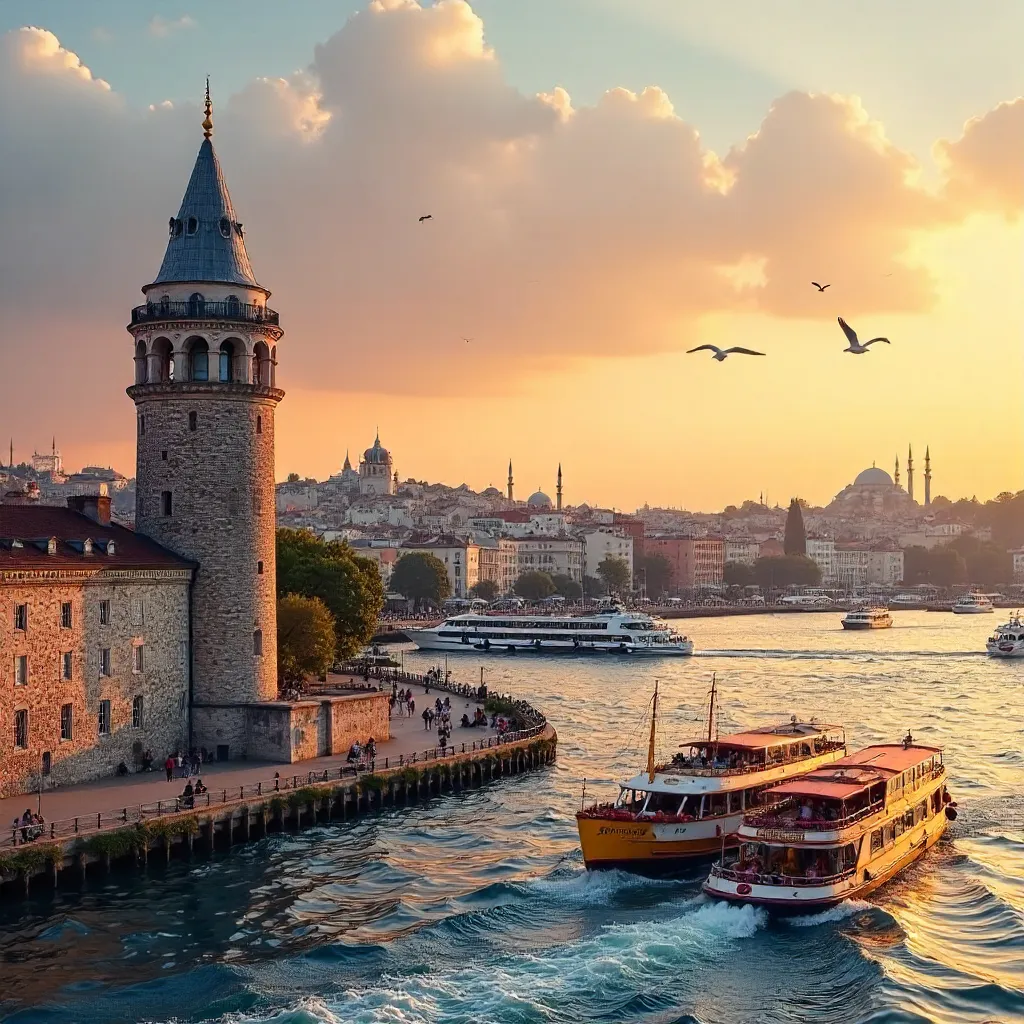 Galata Tower over the Bosphorus at Golden Hour