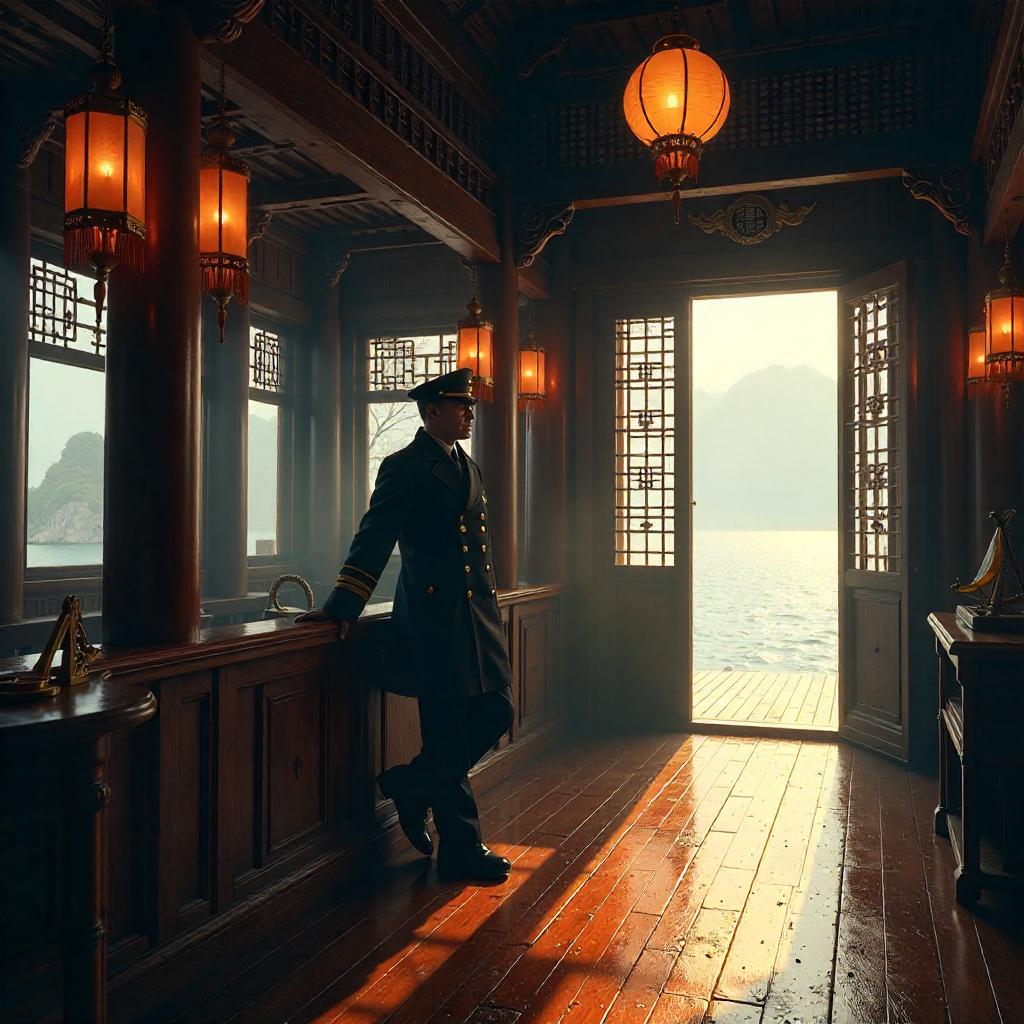 Photoreal Sailor in an Ancient Pagoda Interior