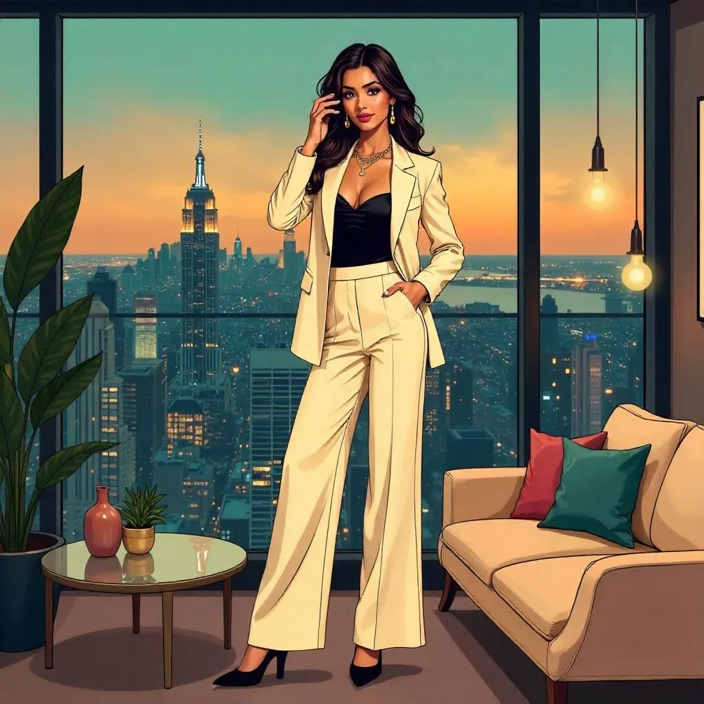 Cartoon Penthouse Chic: Stylish White Woman