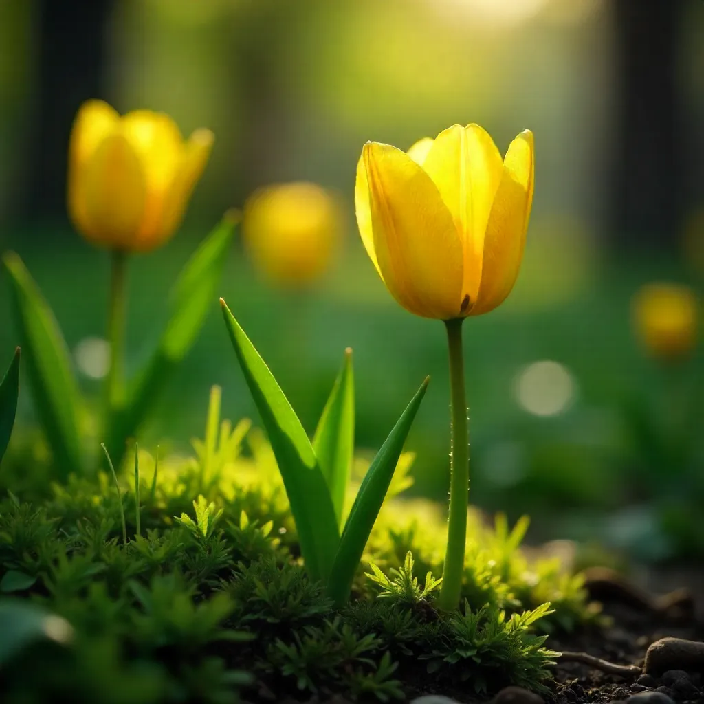 Radiant Yellow Tulip in a Lush Spring Garden