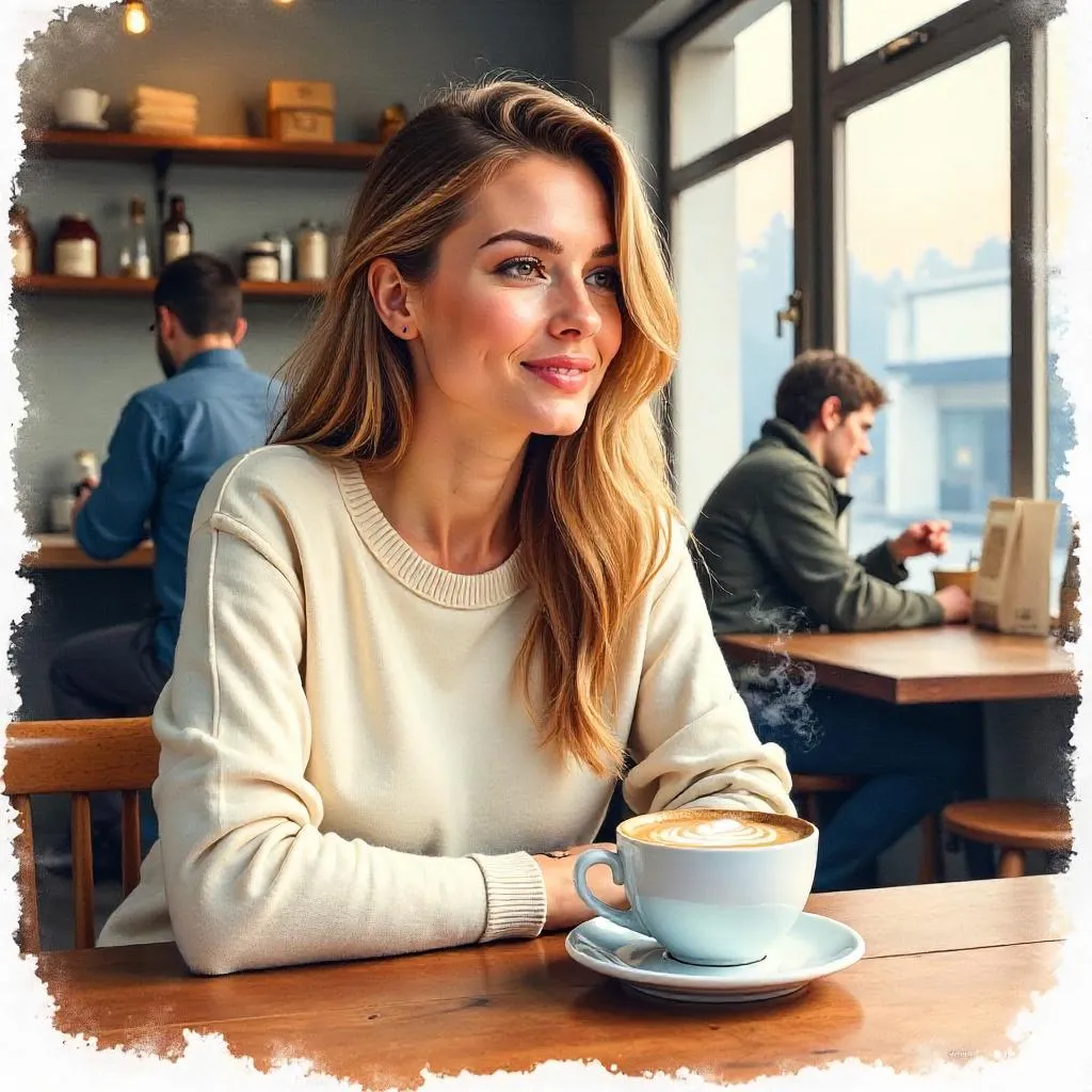 Watercolor Portrait: Woman in a Cozy Coffee Shop