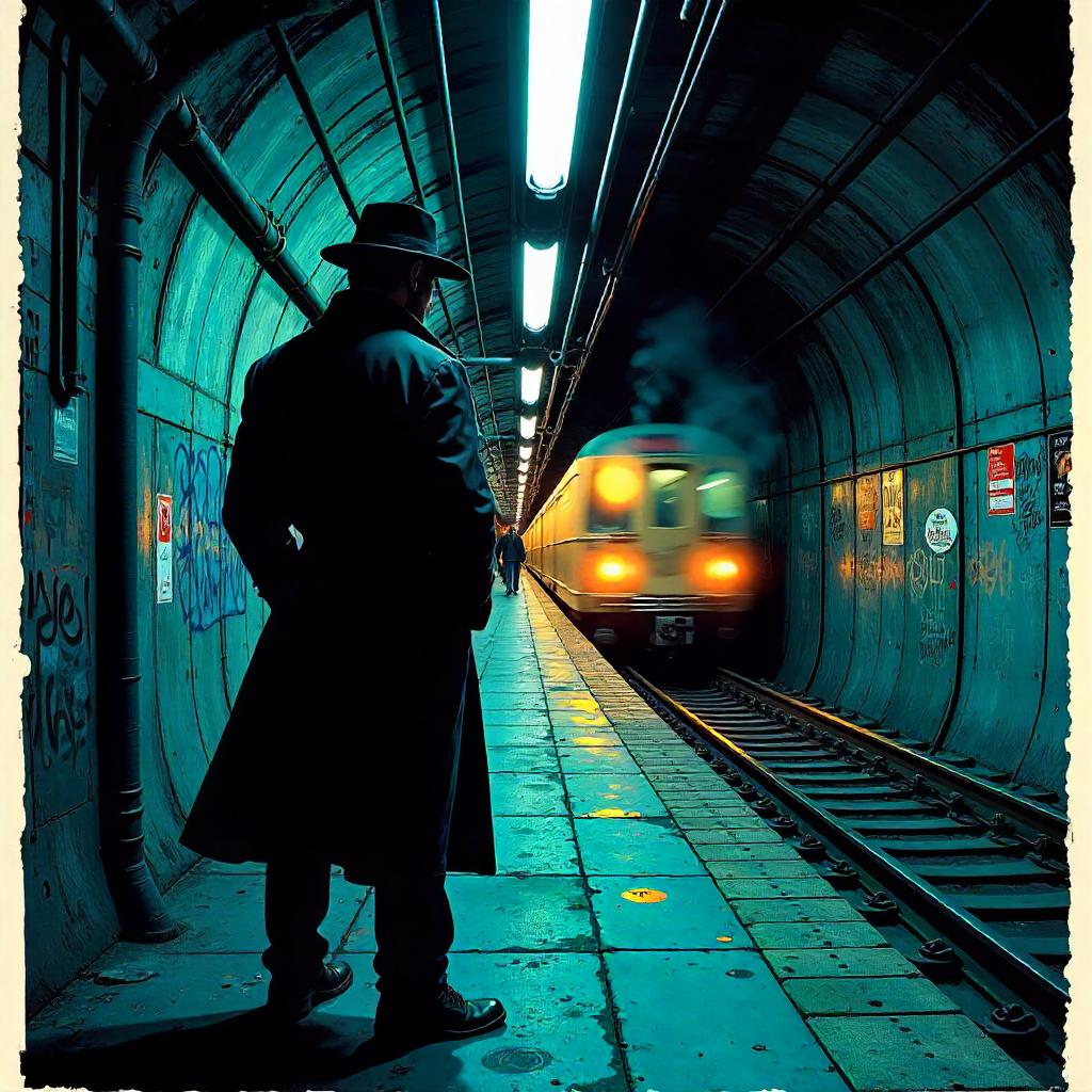 Midnight Subway Detective in Dynamic Comic Panel