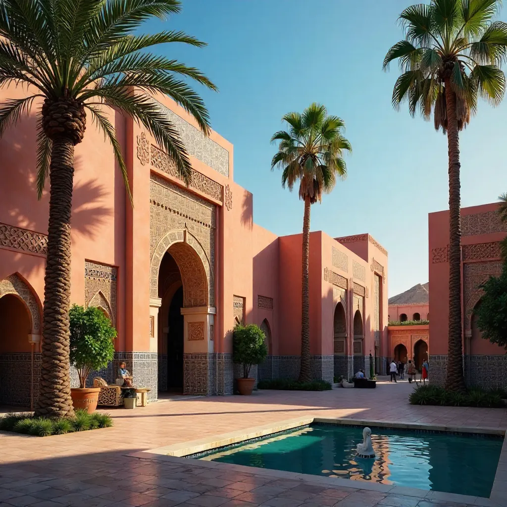 Marrakesh: Palm Trees, Tilework, and Blue Sky