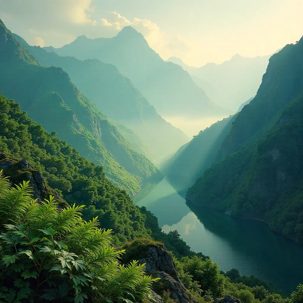 Mist Wrapped Green Mountains at Dawn