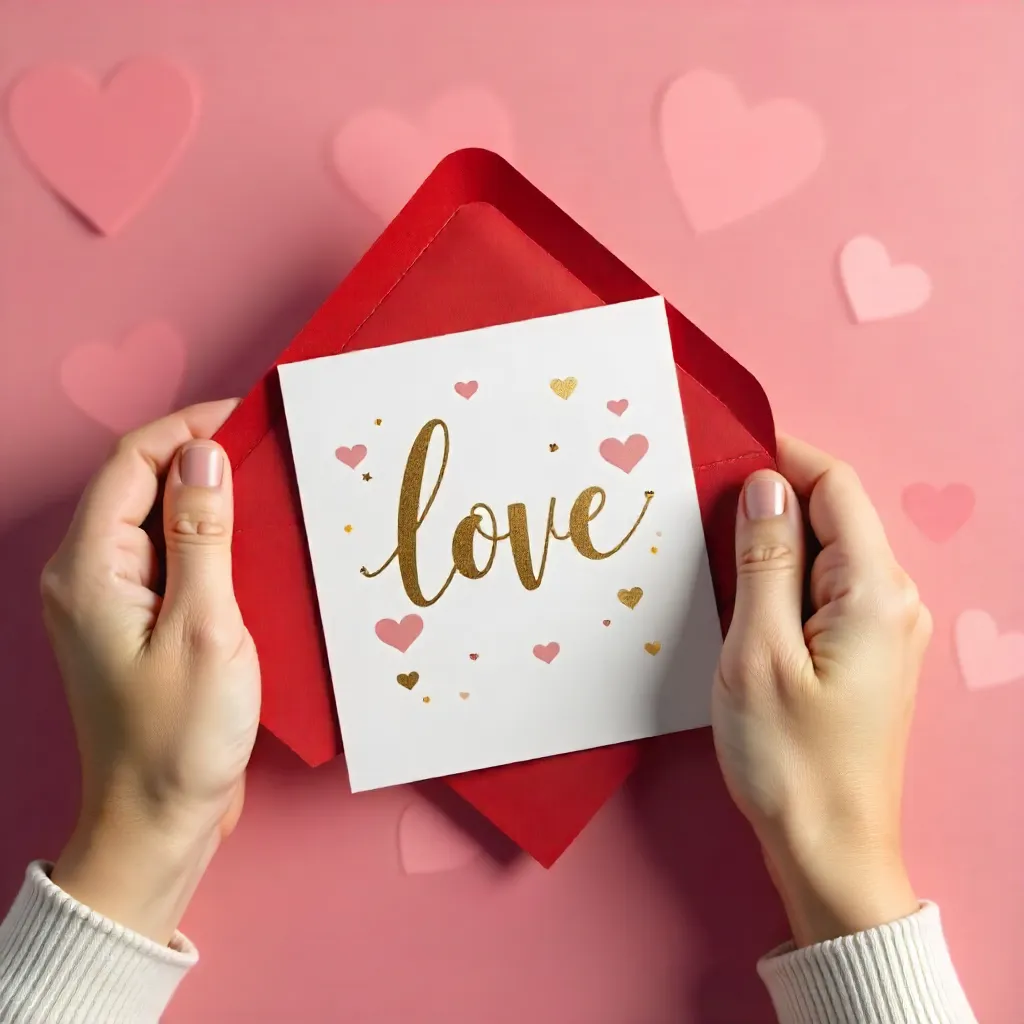 Romantic Hands Holding a Love Card and Red Envelope