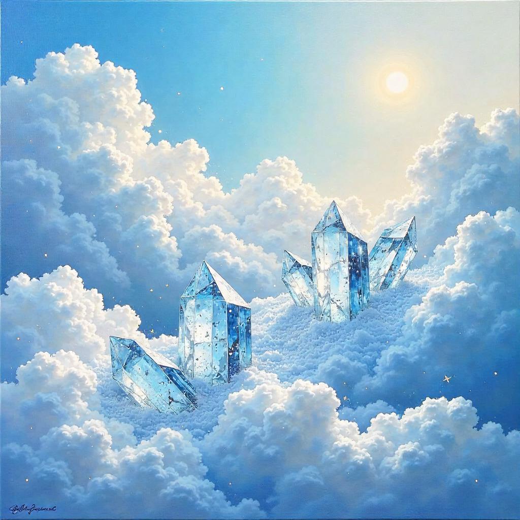 Oil Painting of Ice Crystals Drifting in Clouds