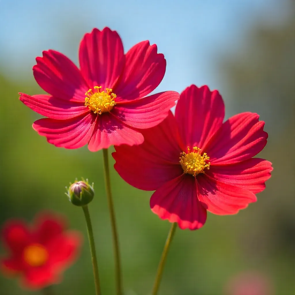 Crimson Cosmos Close-Up in Spring Bloom