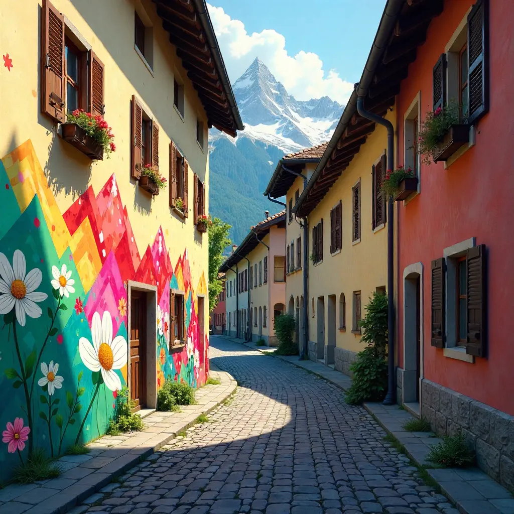 Colorful Mural in a Swiss Alleyway