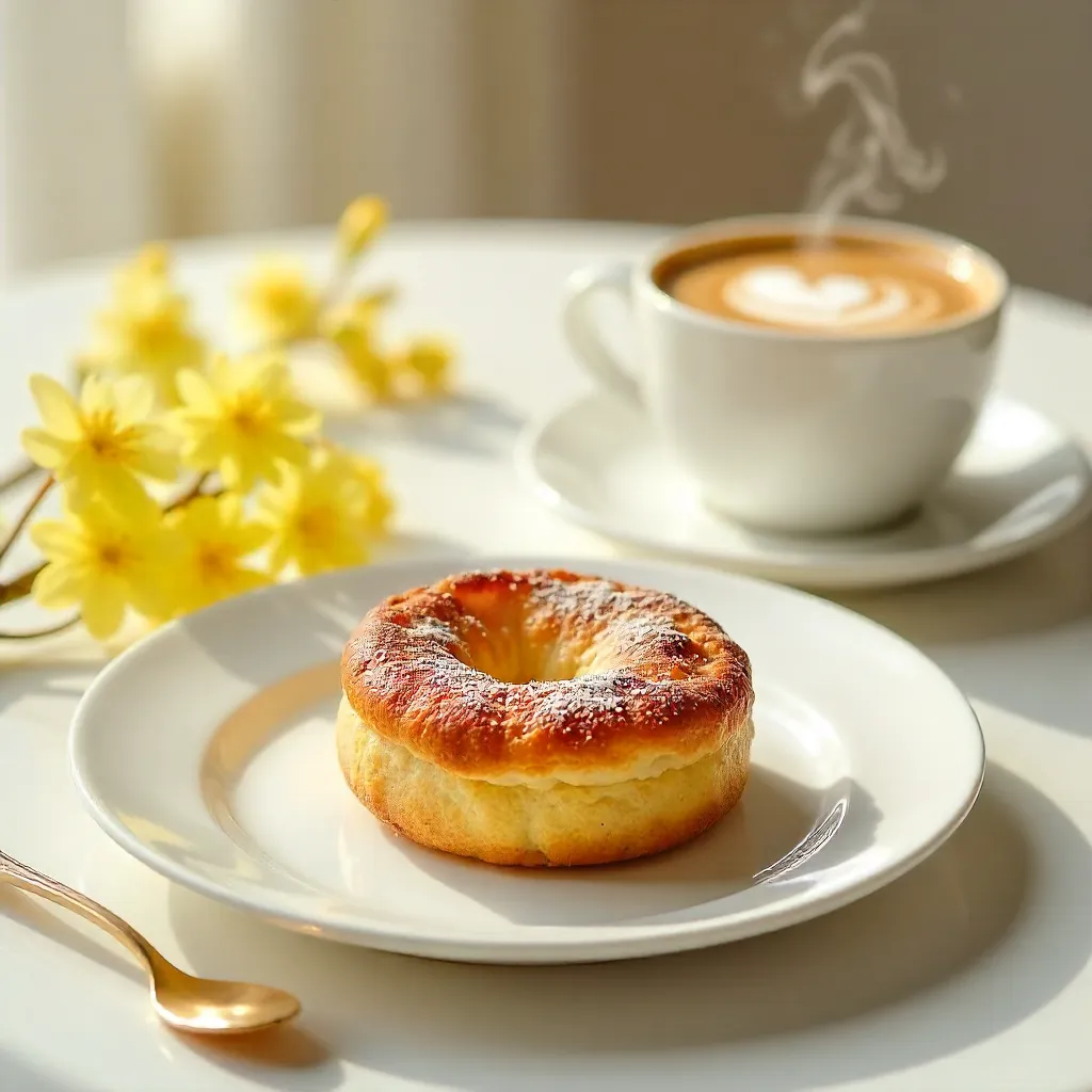Elegant White Still Life: Pastry, Gold Spoon & Mimosa