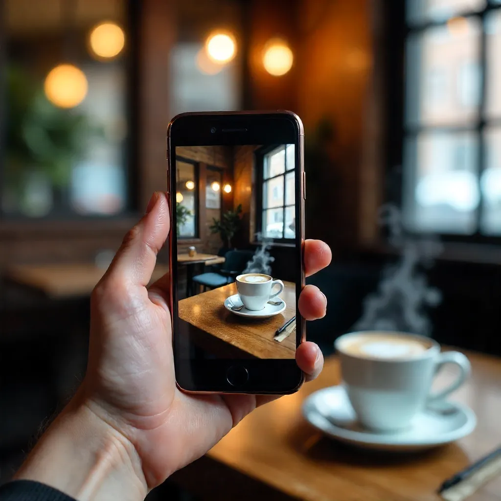 Handheld Smartphone Capturing a Cozy Café Scene