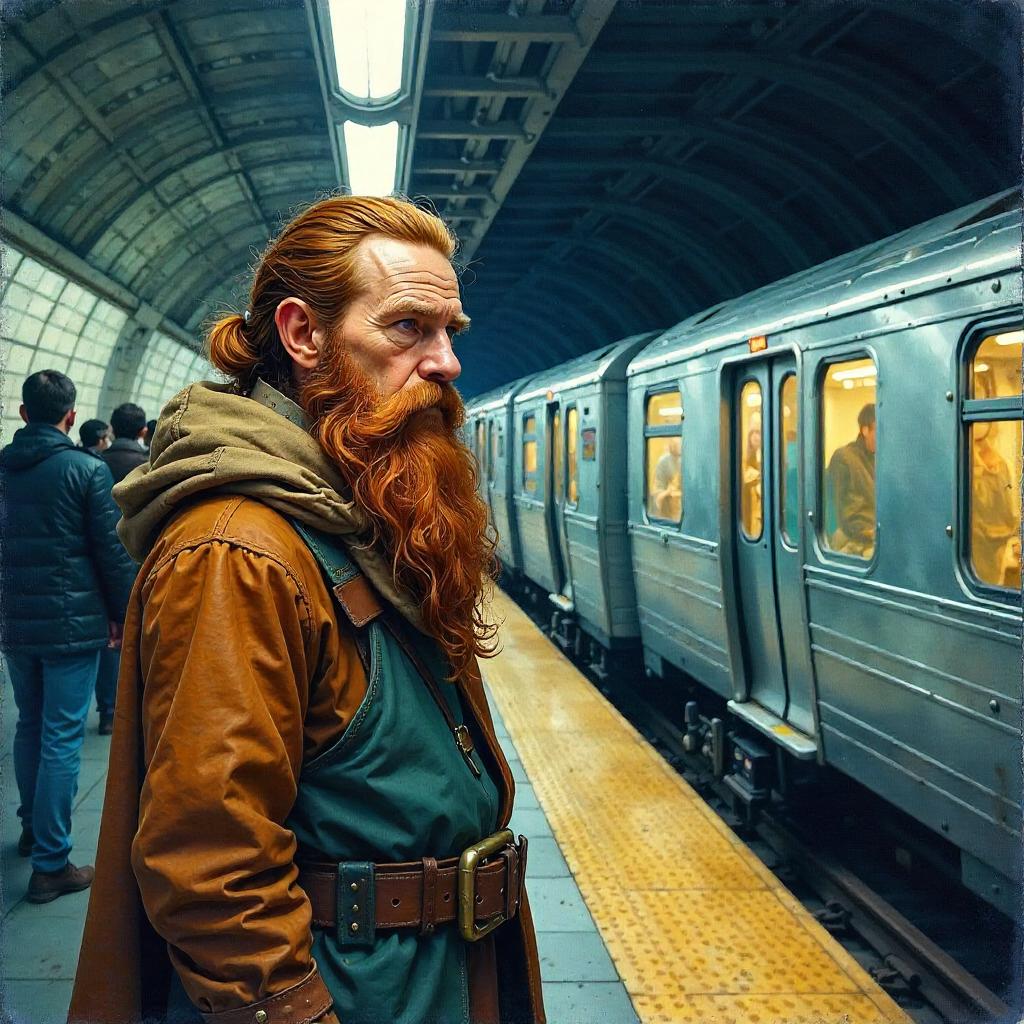 Watercolor Dwarf at the Subway Station