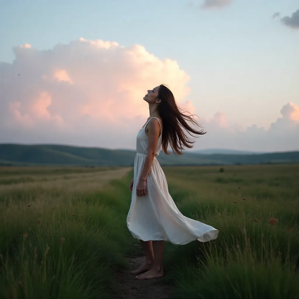 Serene Wind: Woman Gazing at the Sky