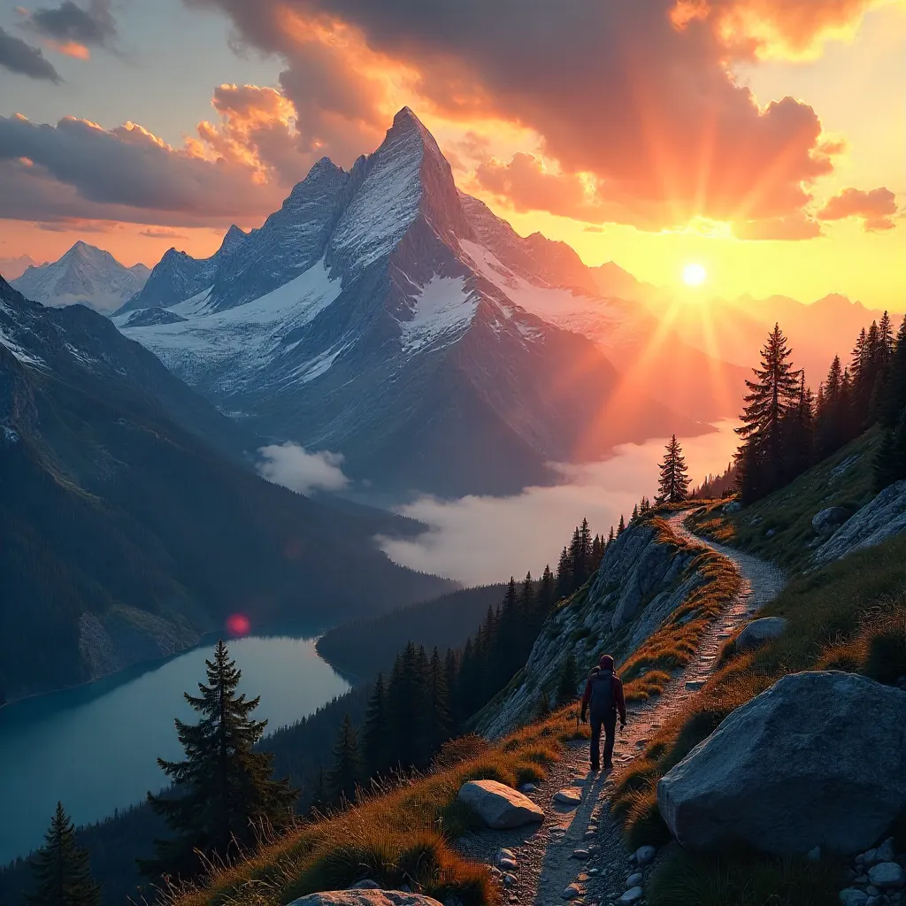 Golden Sunset over Majestic Alpine Mountains