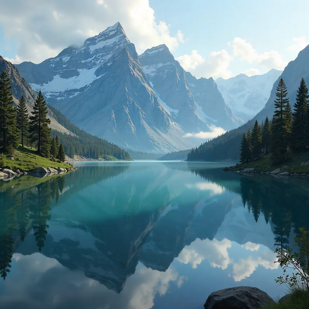 Glacier Serenity: Mountains and a Quiet Lake