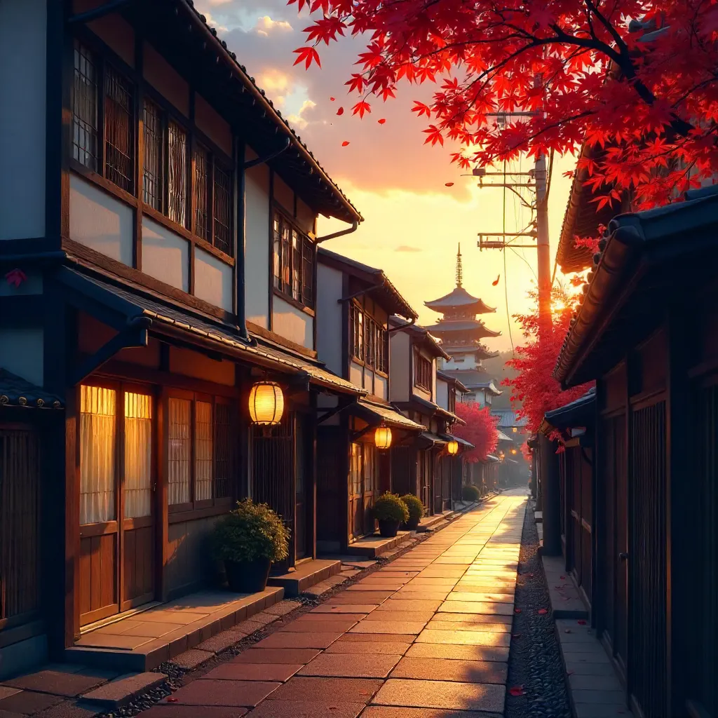 Quiet Kyoto Wooden Street at Sunset