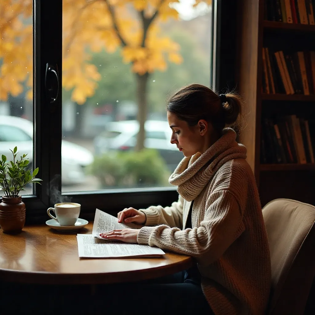 Cozy Café Moment: Coffee, Newspaper, and Warm Light
