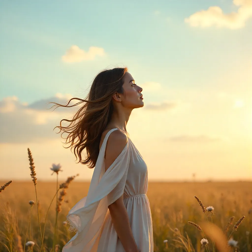 Wind-Kissed Tranquil Gaze Under a Vast Sky