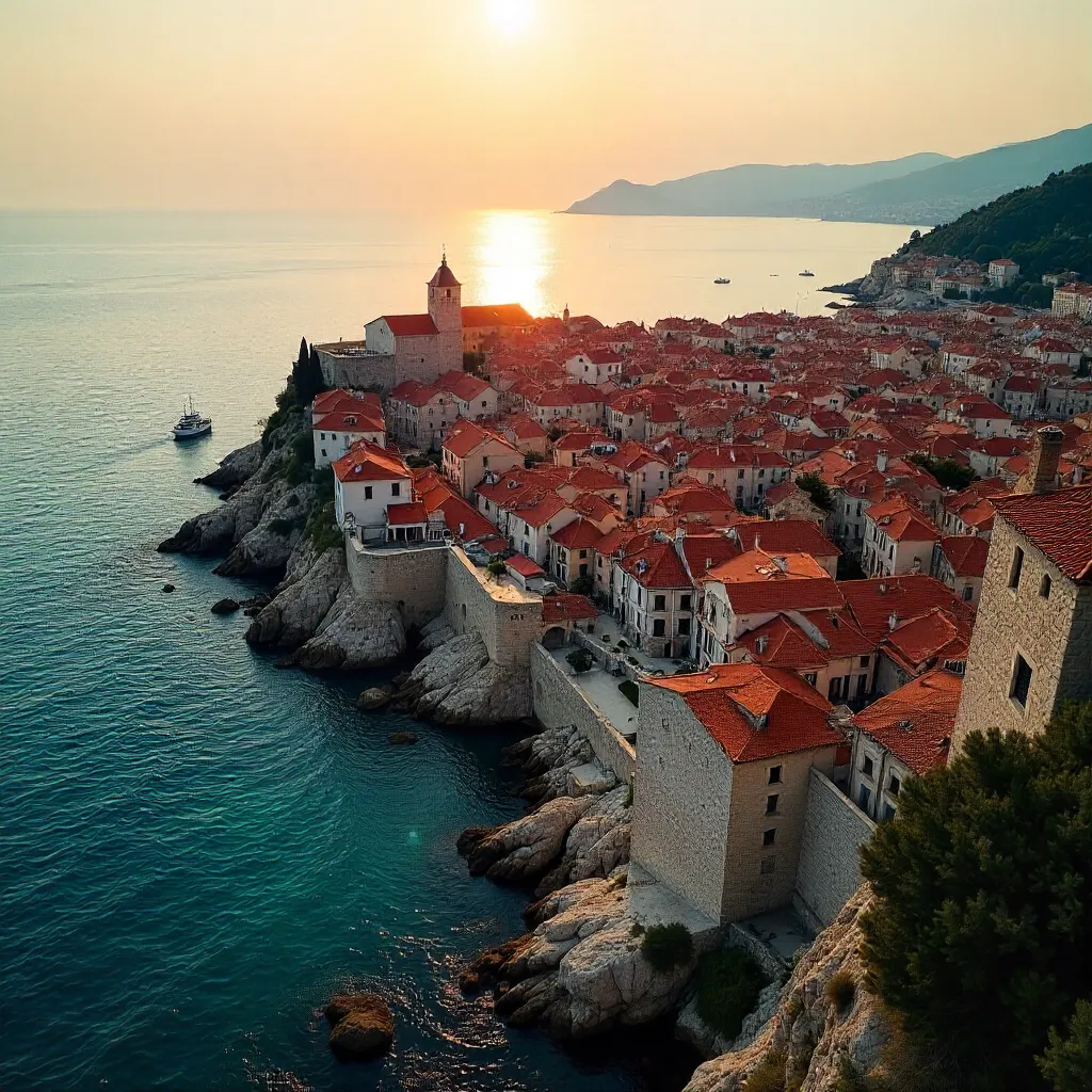 Aerial Dawn over Dubrovnik Old Town