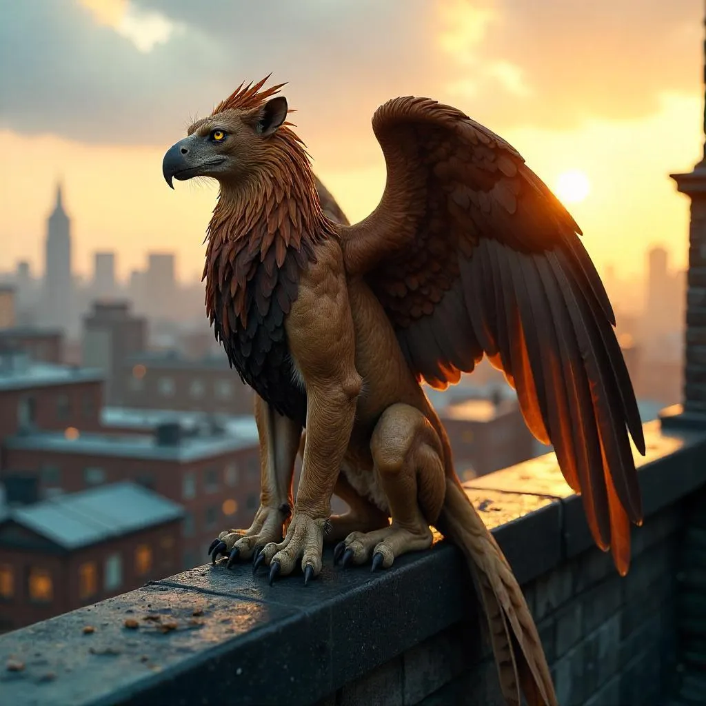 Griffin on a Rooftop: Photorealistic Encounter