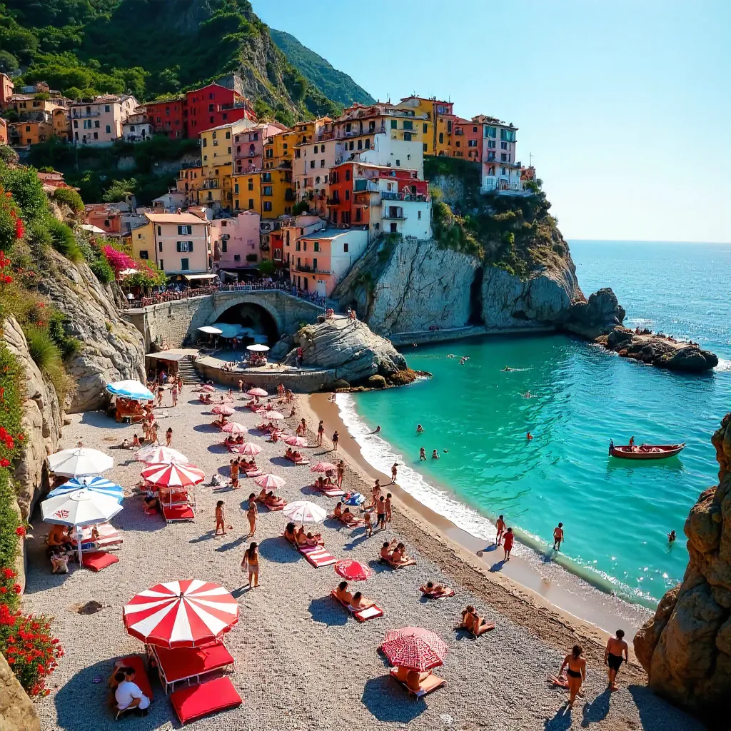 Vibrant Monterosso Beach Crowd, Cinque Terre