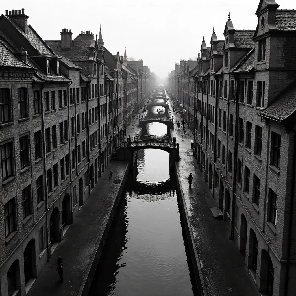 Aerial Monochrome Street Scene in Hamburg