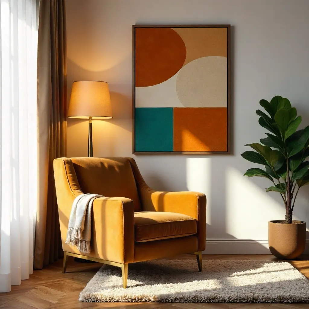 Warm Corner with Modern Armchair and Abstract Art