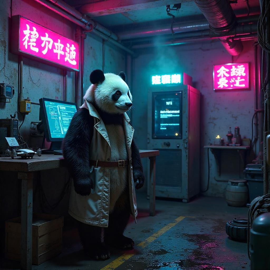 Neon Panda in the Cyberpunk Basement