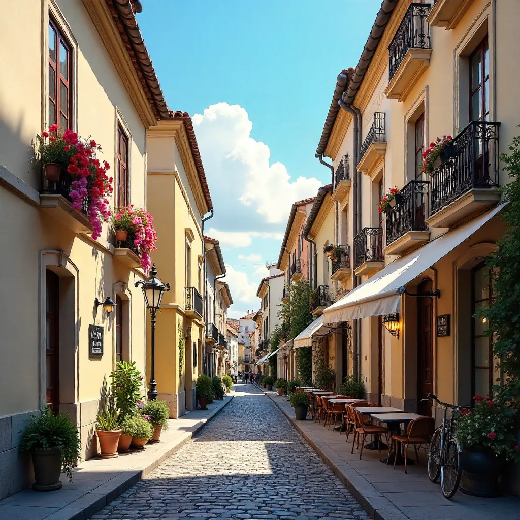 European Street in Bloom: Classic Architecture