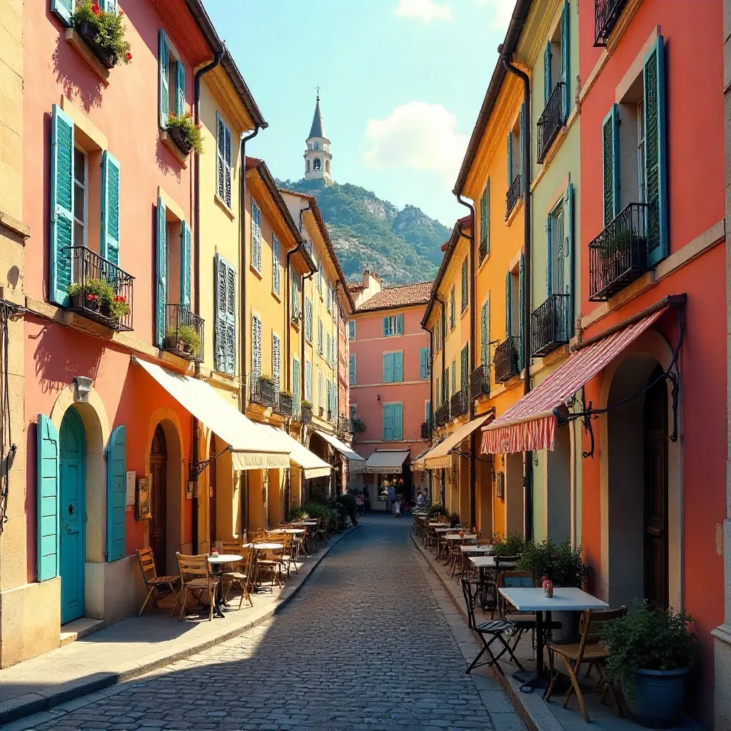 Colorful Narrow Street in Old Town Nice