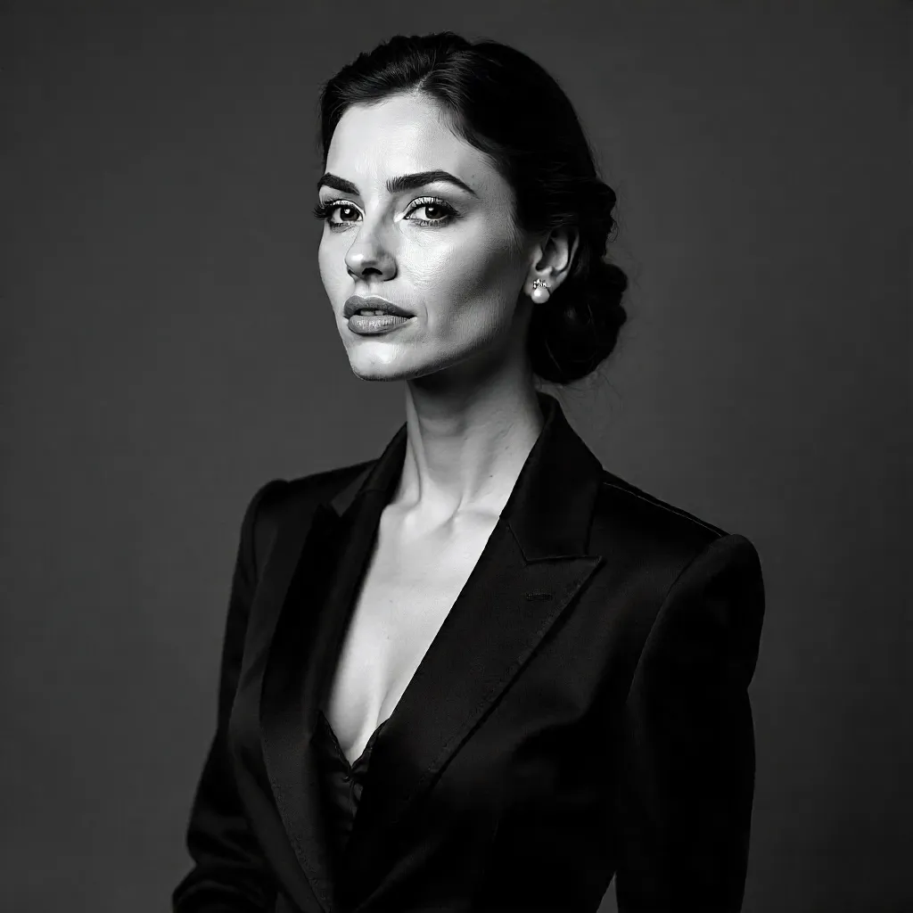 Timeless Black and White Portrait of Elegant Woman