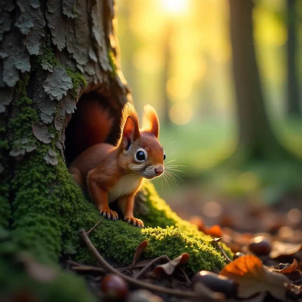 Adorable Red Squirrel Peeking in Berlin Forest