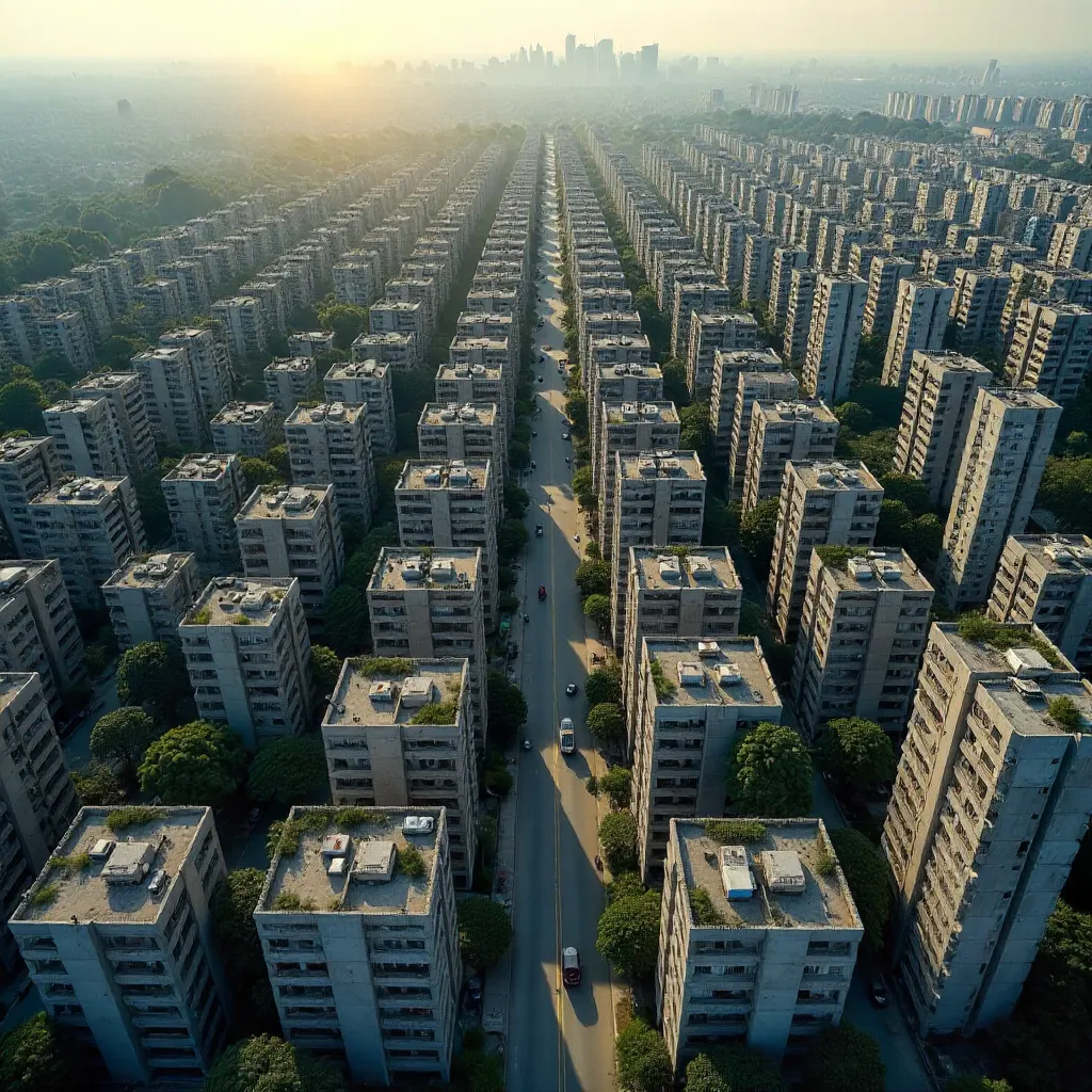 Aerial Abstract Concrete Grid Over Dhaka