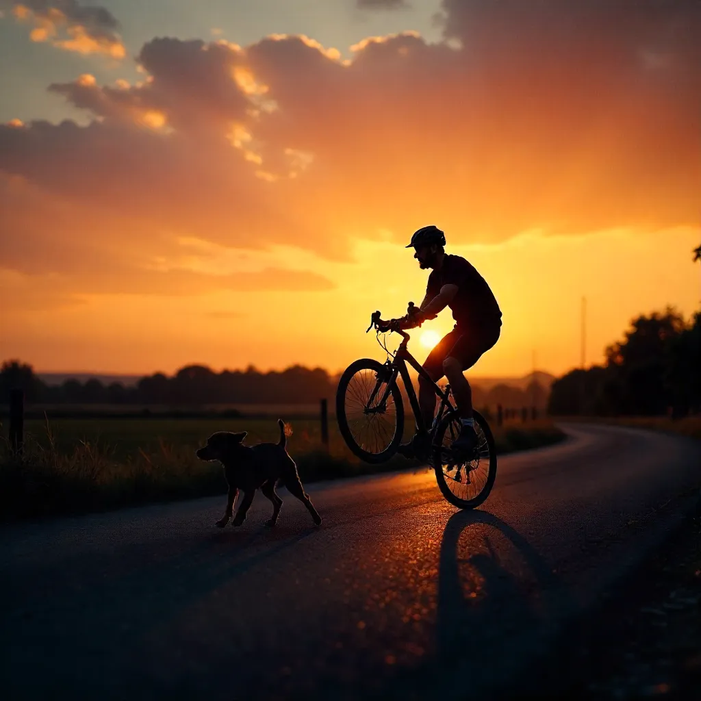Dusk Silhouette: Wheelie with a Loyal Companion