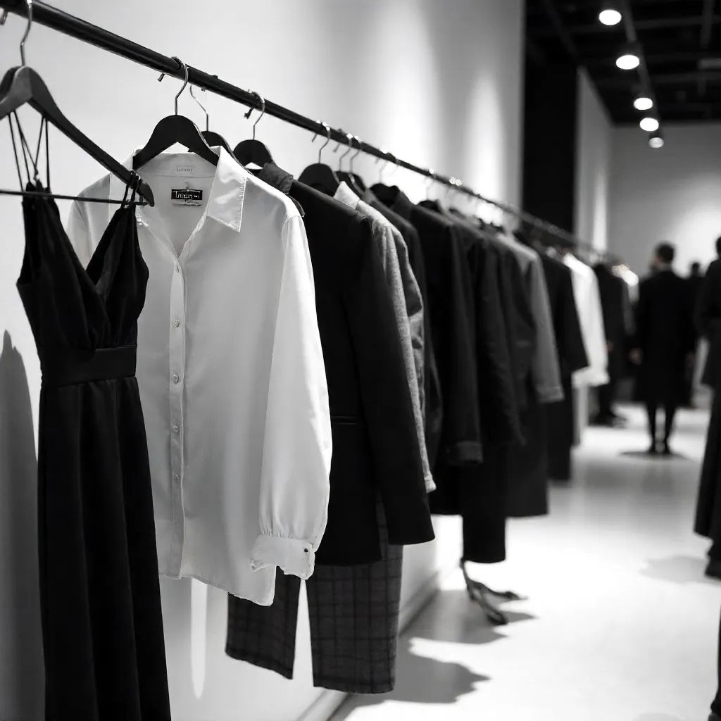 Black and White Boutique Garments on Hangers
