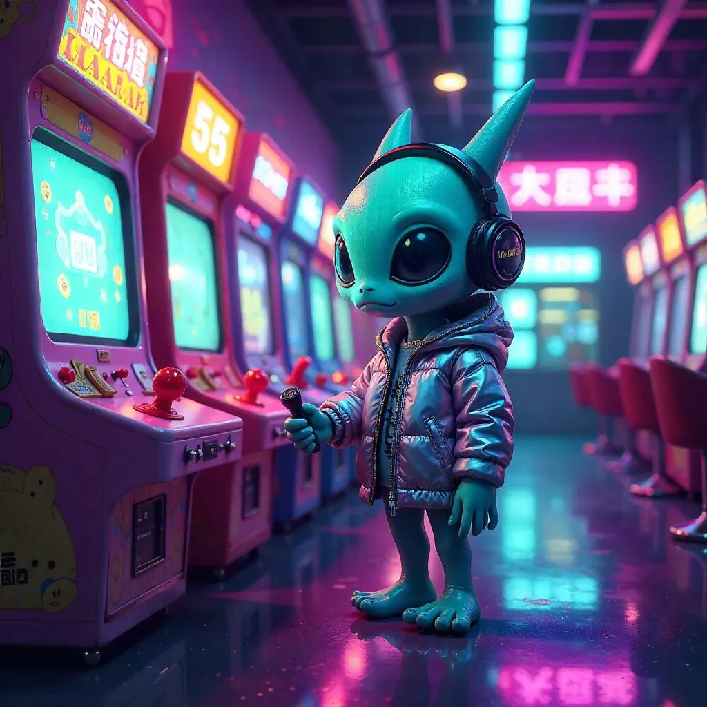Neon Arcade Alien, Anime Style Encounter