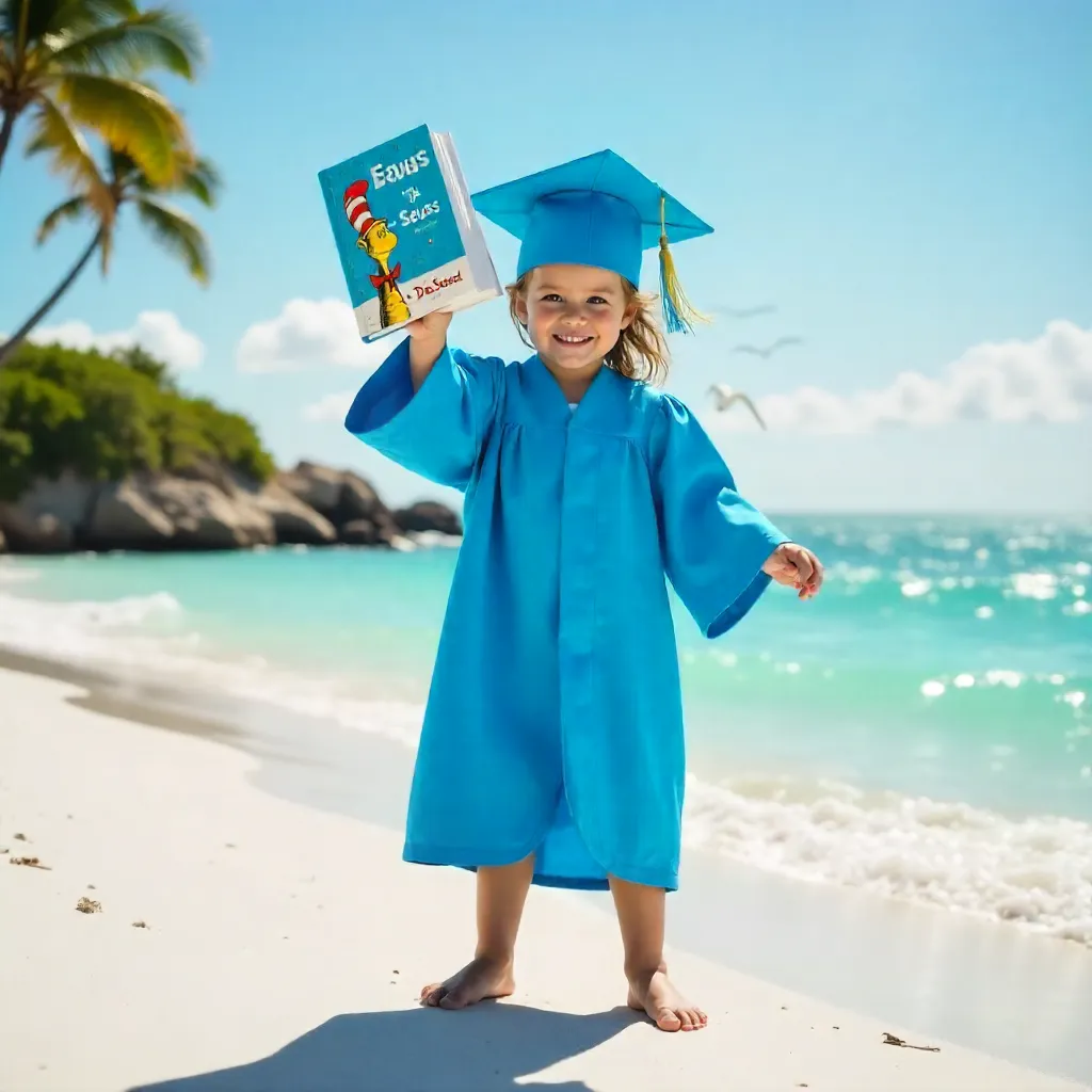 Blue-Gowned Grad Holds Dr. Seuss Book in Delray Beach