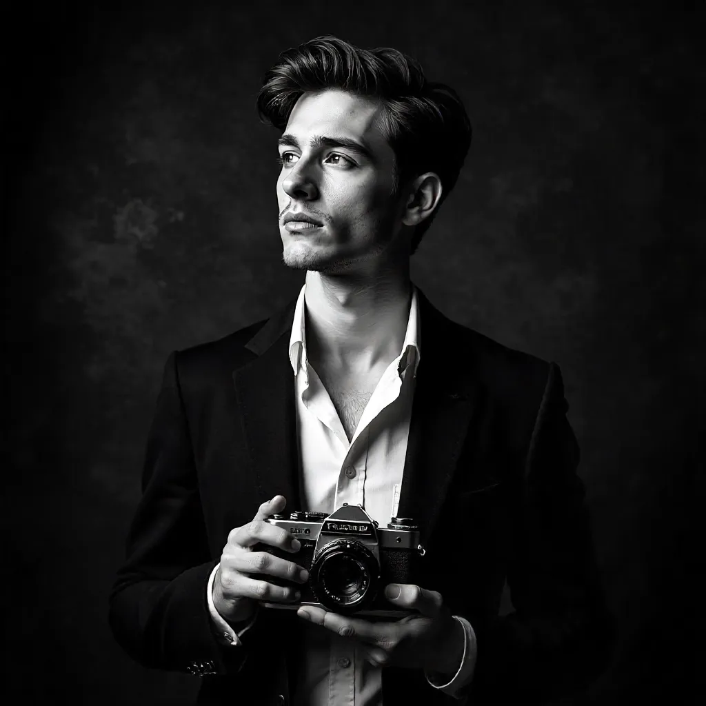 Timeless Portrait of a Youth with a Vintage Camera