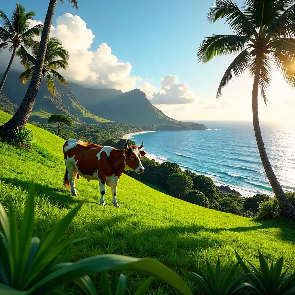 Lone Cow Grazing on Haleiwa Hillside