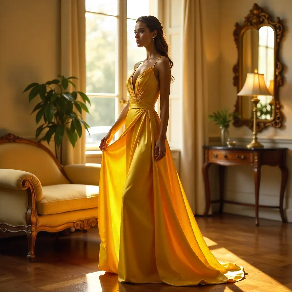 Golden Hour Indoor Portrait in Yellow Dress