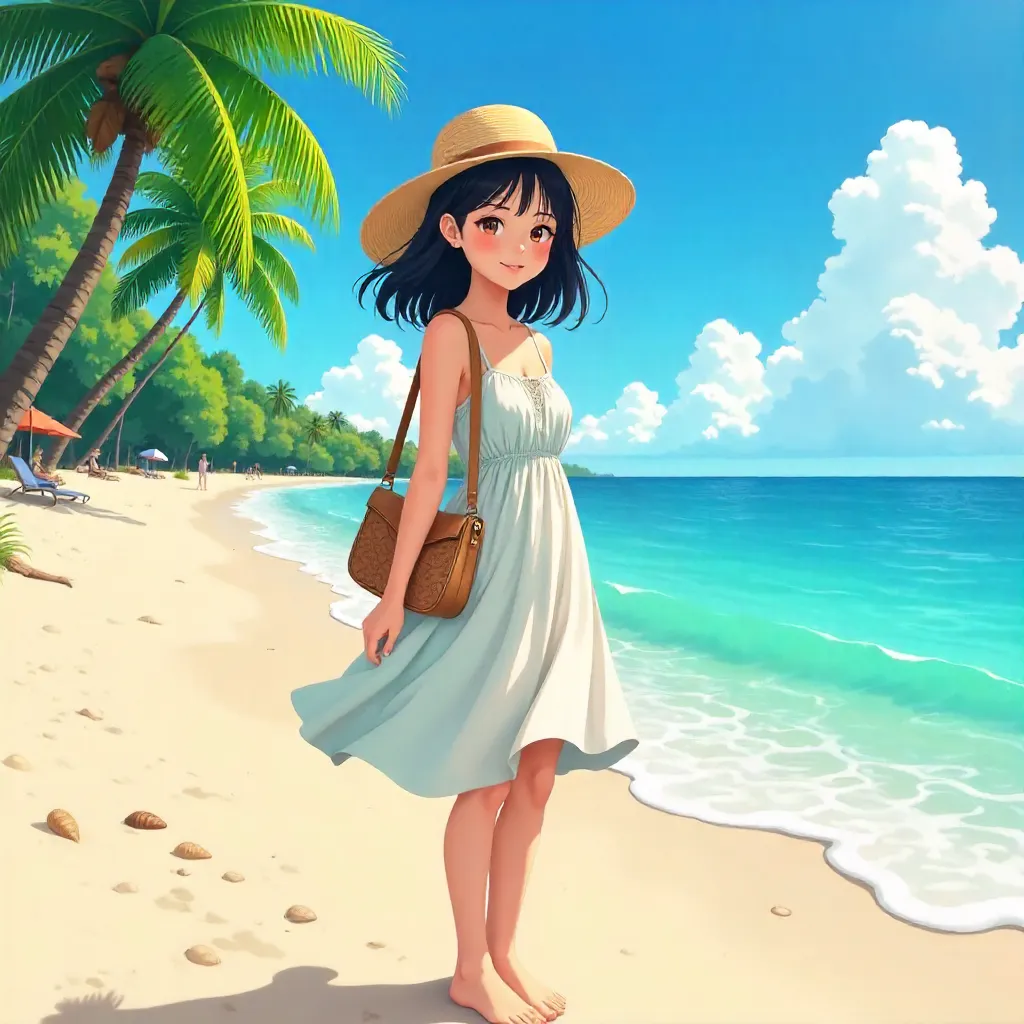 Anime-style Beach Portrait of a Young Asian Woman