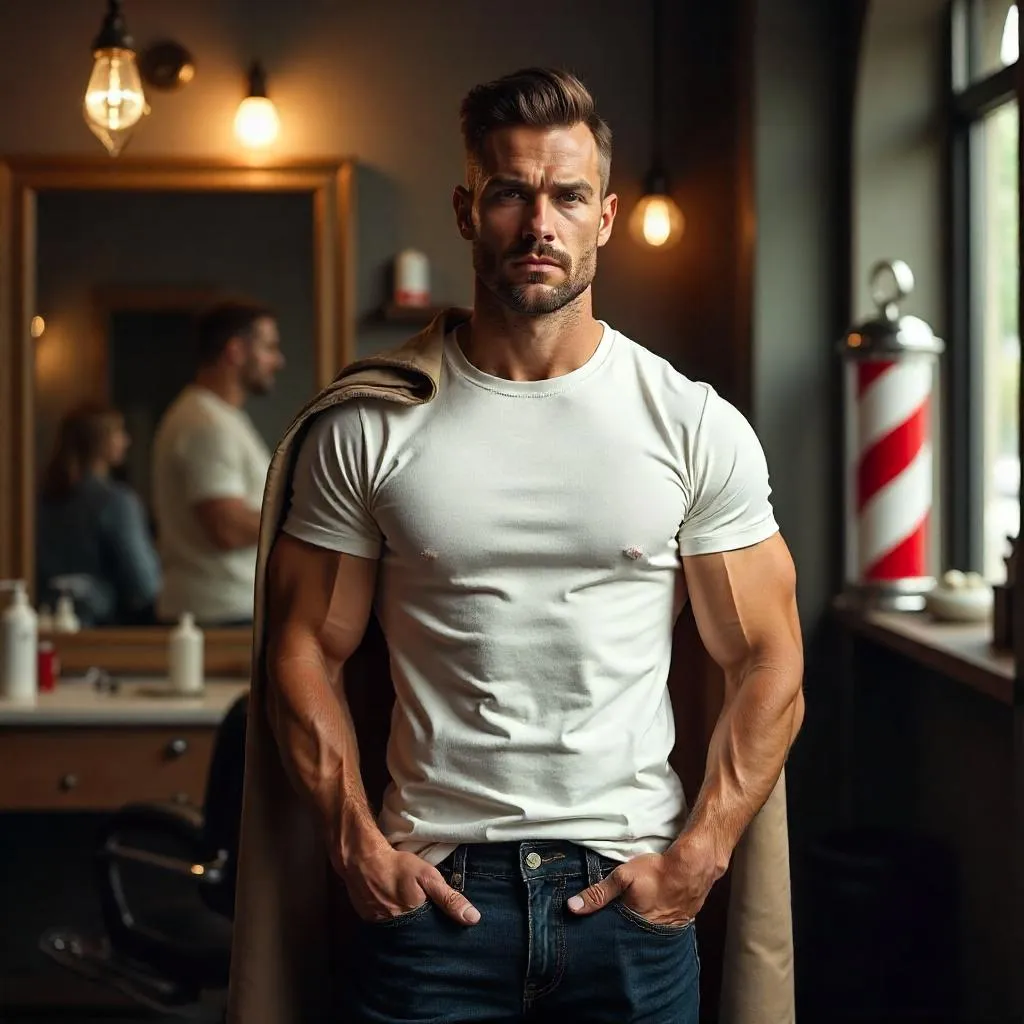Athletic White Man in a Retro Barber Shop