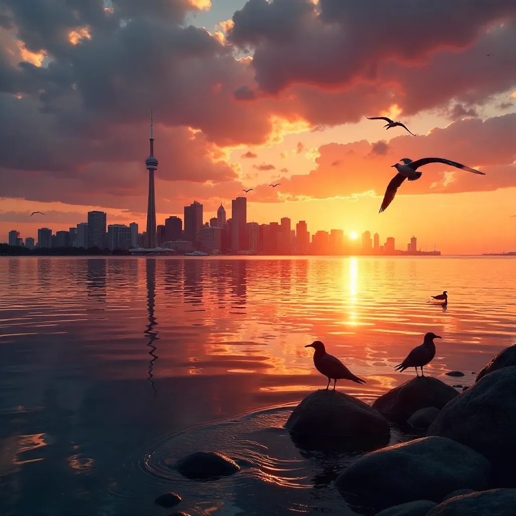Tranquil Sunset over Lake Ontario with Toronto Silhouettes