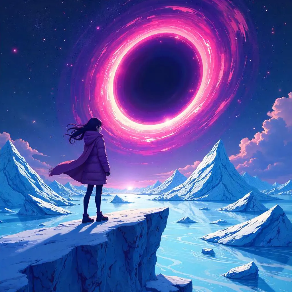 Anime-Style Black Hole on a Floating Iceberg