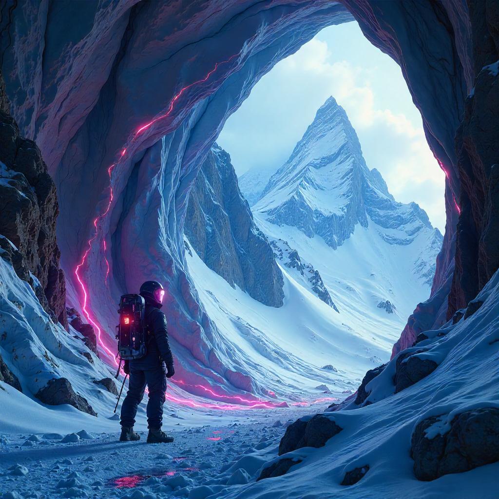 Neon Avalanche in a Mountain Cybercave