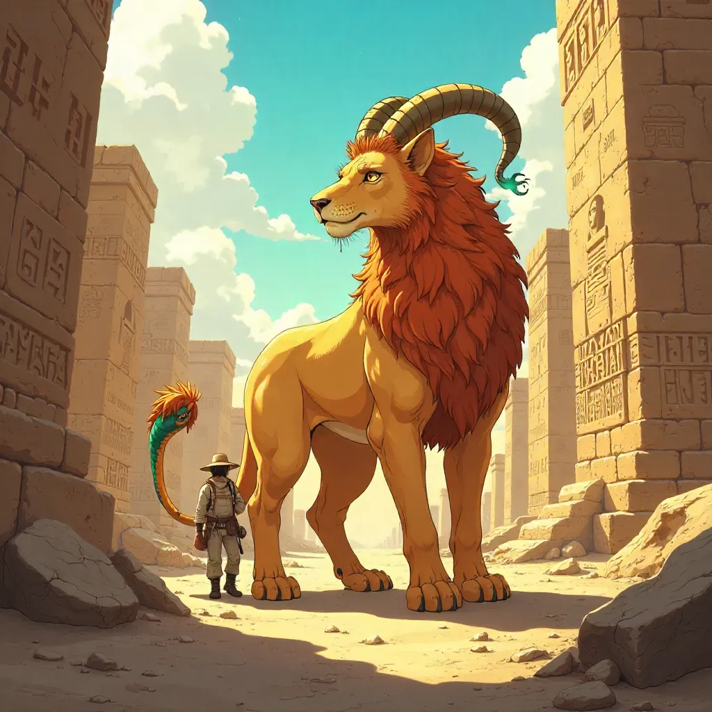 Chimera in Anime Style at an Archaeological Site
