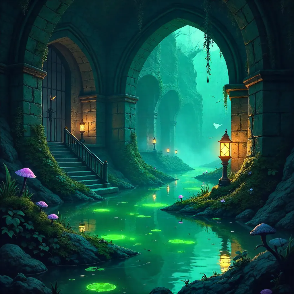 Anime Swamp Dungeon Within a Gothic Castle